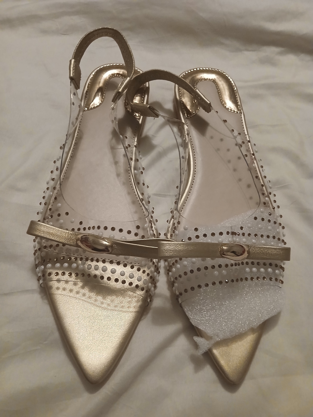 SHEIN Metallic Gold Pointed Slingback Flats with Studded Mesh